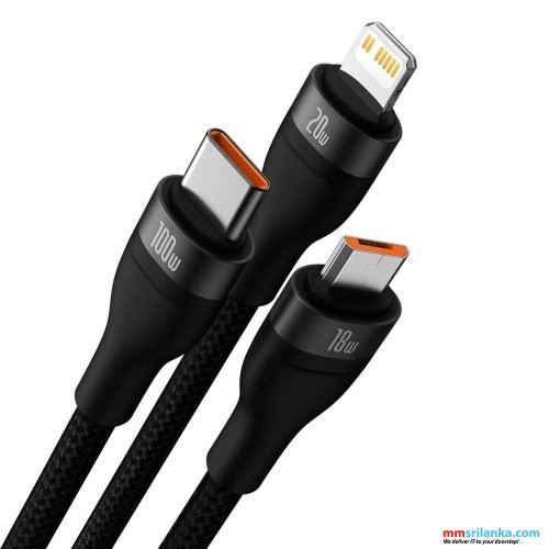 Baseus Flash Series Ⅱ Two-for-three Charging Cable U+C to M+L+C  100W 1.2m